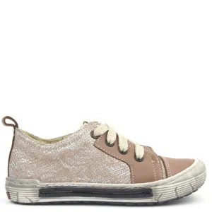 (2592B-9) Emel Low Lace Up Trainers brown silver