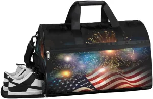 4th Of July American Independence Day Sports Gym Bag with Wet Pocket & Shoes Compartment Waterproof Workout Duffel Bag for Women and Men Weekender Overnight Duffle Bag Travel Carry-on Tote