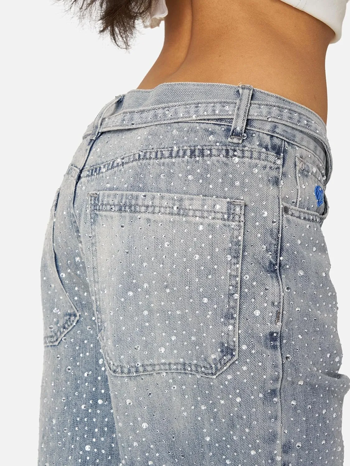 Aelfric Eden Womens Rhinestone Jeans Y2K Wide Leg Pants Unisex Loose Oversized Trousers Casual Baggy Streetwear Denim Pants