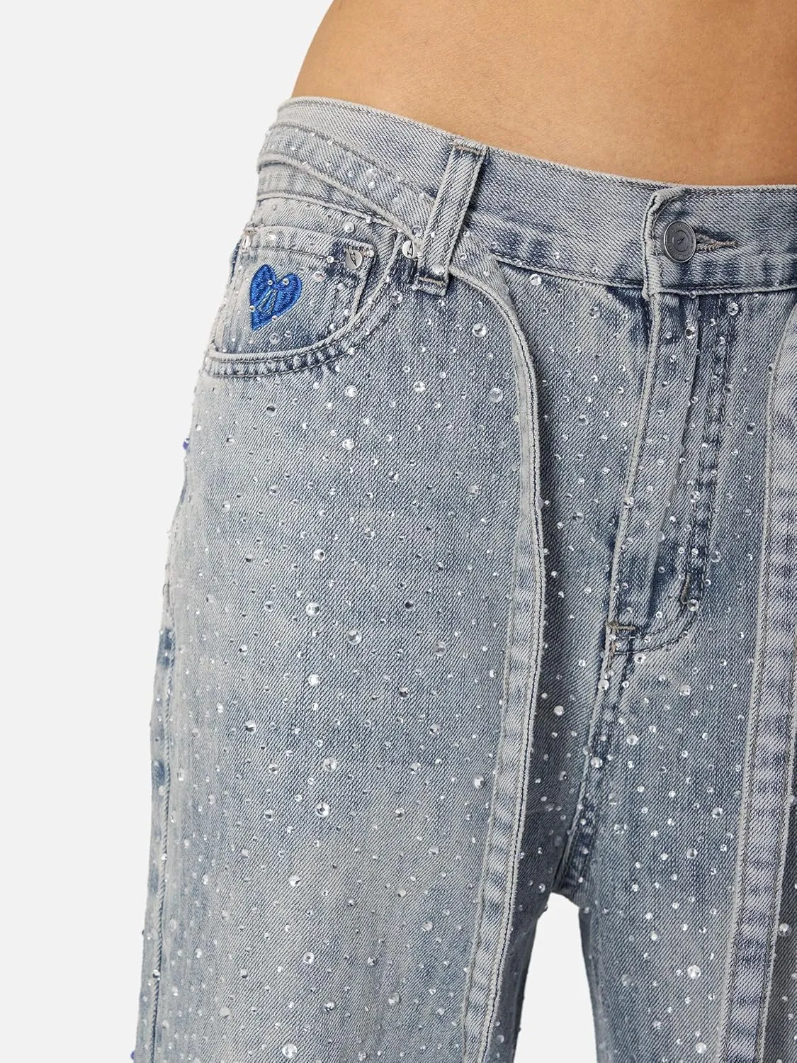 Aelfric Eden Womens Rhinestone Jeans Y2K Wide Leg Pants Unisex Loose Oversized Trousers Casual Baggy Streetwear Denim Pants