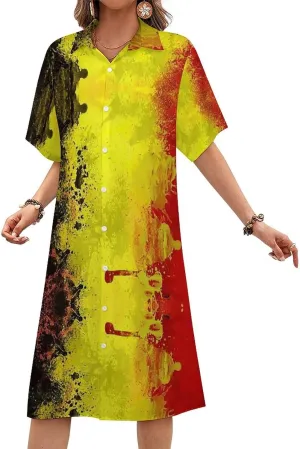 Albanian Flag Womens Button Down Shirt Dresses Simple Button Up Short Sleeve Blouse Tops