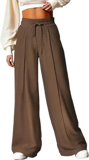 Aleumdr Women's High Waisted Drawstring Waist Wide Leg Sweatpants with Pockets Casual Loose Yoga Pants