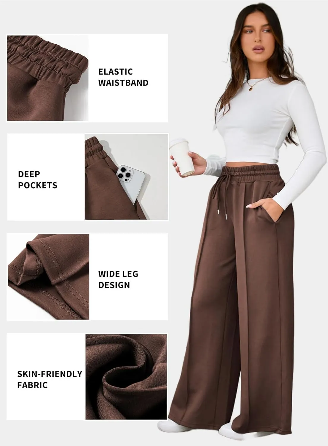 Aleumdr Women's High Waisted Drawstring Waist Wide Leg Sweatpants with Pockets Casual Loose Yoga Pants