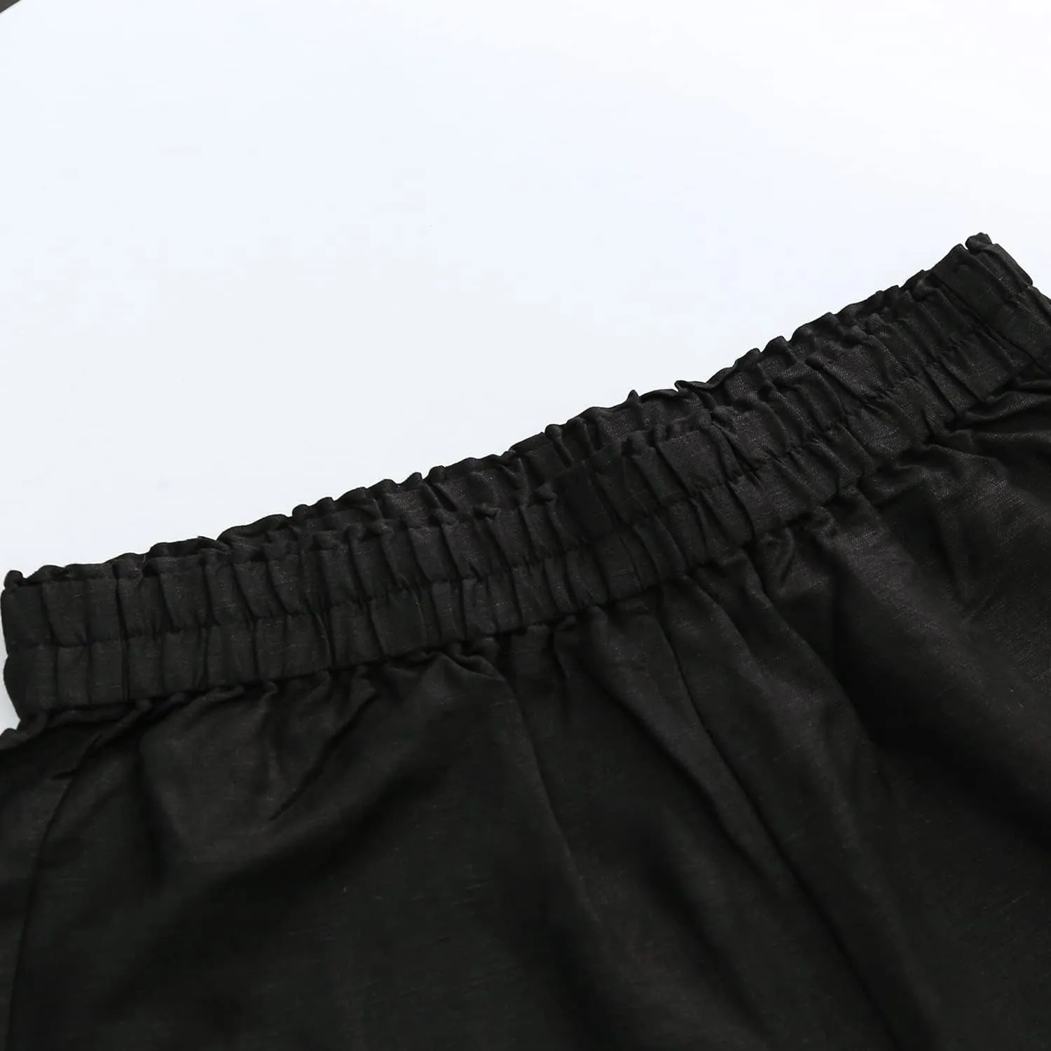 Amazhiyu Womens Pure Linen Casual Elastic Waist Baggy Cropped Pants for Summer