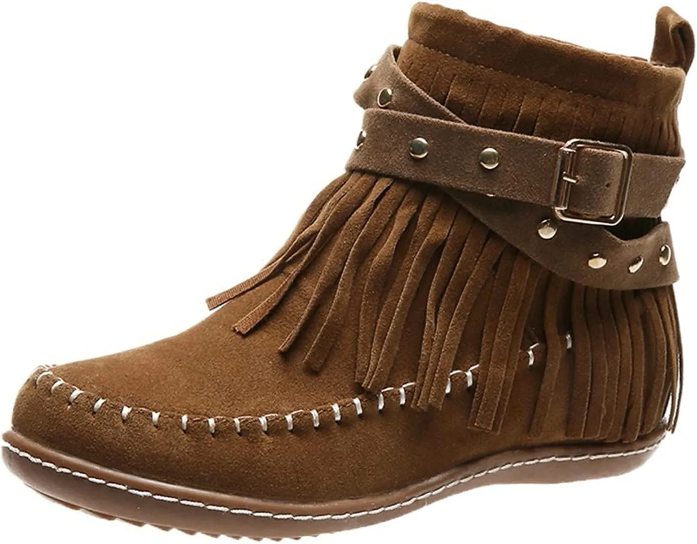 Ankle Boots for Women Low Heel Boots for Women Casual Retro Western Round Toe Short Shoes Tassel Flat Women's Boots