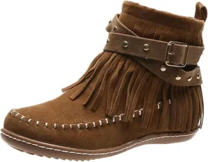 Ankle Boots for Women Low Heel Boots for Women Casual Retro Western Round Toe Short Shoes Tassel Flat Women's Boots