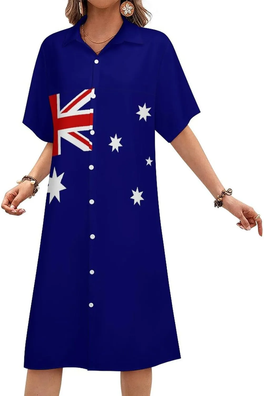 Australian Flag Womens Button Down Shirt Dresses Casual Button Up Short Sleeve Blouse Tops