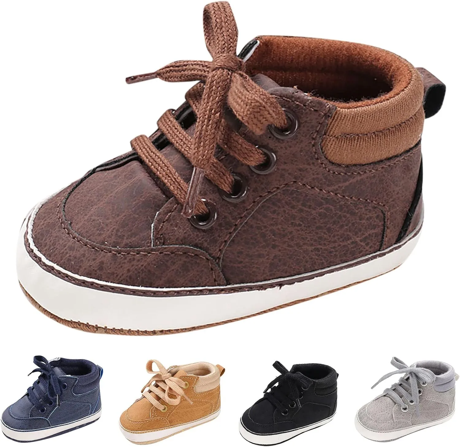 Baby High Top Ankle PU Leather Sneakers Rubber Sole Infant 𝐌occasins Newborn 𝐎xford Loafers Anti-Slip Shoes
