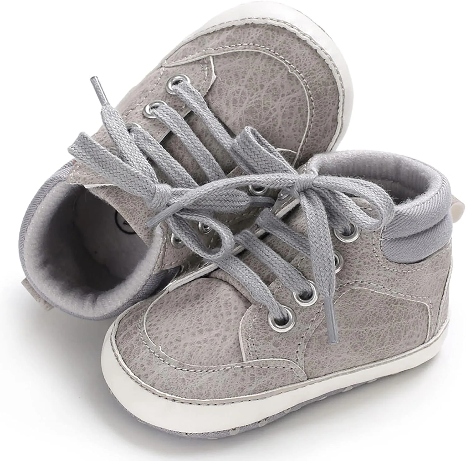 Baby High Top Ankle PU Leather Sneakers Rubber Sole Infant 𝐌occasins Newborn 𝐎xford Loafers Anti-Slip Shoes