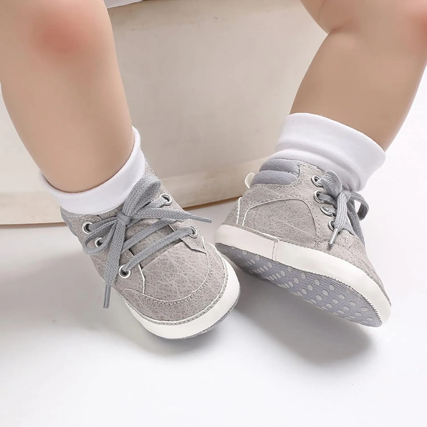 Baby High Top Ankle PU Leather Sneakers Rubber Sole Infant 𝐌occasins Newborn 𝐎xford Loafers Anti-Slip Shoes