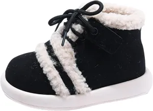 Baby School Boots Fashion Winter Children Boots Boys Girls Flat Ankle Boots Lace Up High Top (Black, 12.5 Little Child)