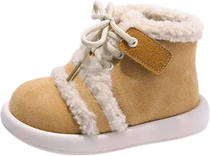 Baby School Boots Fashion Winter Children Boots Boys Girls Flat Ankle Boots Lace Up High Top (Yellow, 9.5 Toddler)