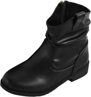 Baby Warm Shoes Girls Zip Side Slouchy Boots Western Boots Kids Ankle Boots Low Heel Riding (Black, 12.5 Little Child)