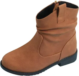 Baby Warm Shoes Girls Zip Side Slouchy Boots Western Boots Kids Ankle Boots Low Heel Riding (Yellow, 3.5 Big Kids)