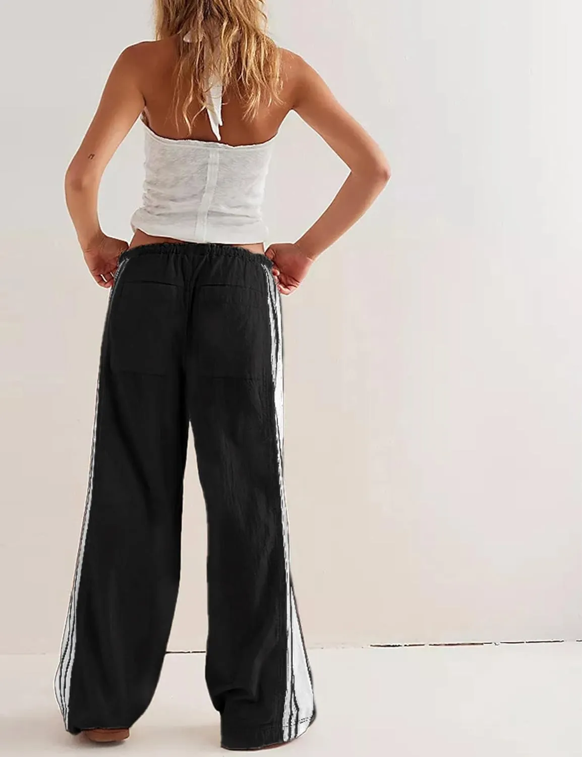Bankeng Womens Side Striped Pants Wide Leg Drawstring High Waist Sweatpants Hudson Canyon Stripe Pants with Pockets