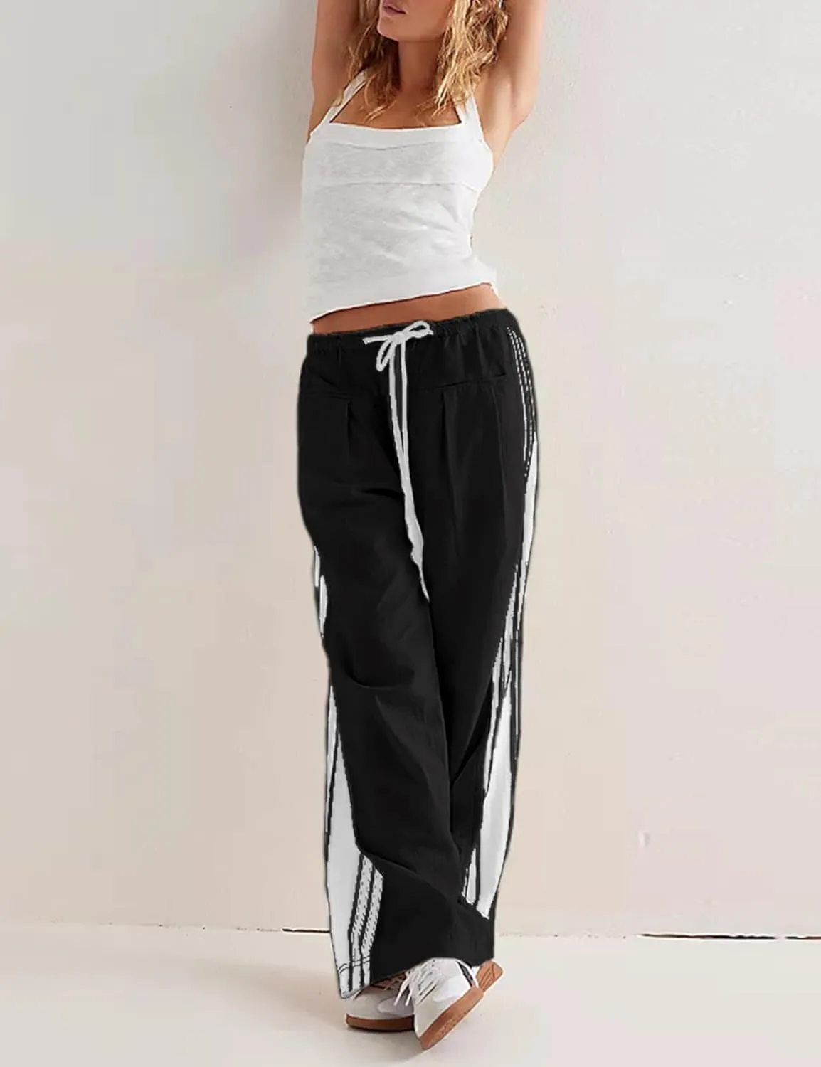 Bankeng Womens Side Striped Pants Wide Leg Drawstring High Waist Sweatpants Hudson Canyon Stripe Pants with Pockets