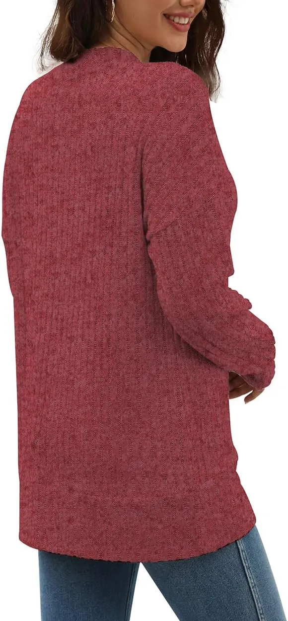 Beimuc V Neck Long Sleeve Shirts for Women Casual Fall Tunic Tops Lightweight Sweaters Loose Fit Fashion Clothes 2025