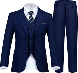 Boy's Suit Formal Slim Fit 5 Pieces Suit Set Blazer Vest Pants with Adjustable Waist Shirt with Tie
