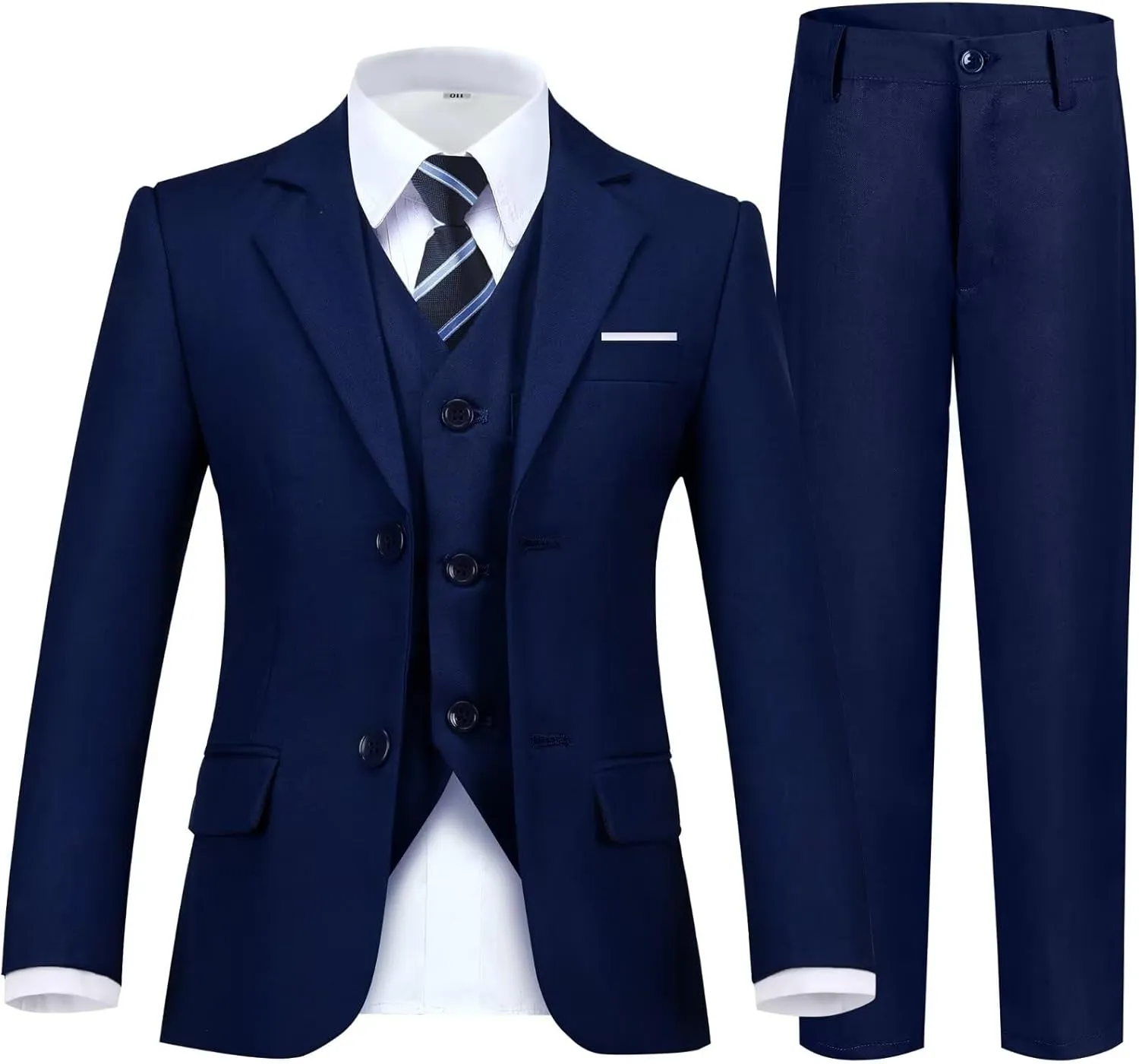 Boy's Suit Formal Slim Fit 5 Pieces Suit Set Blazer Vest Pants with Adjustable Waist Shirt with Tie