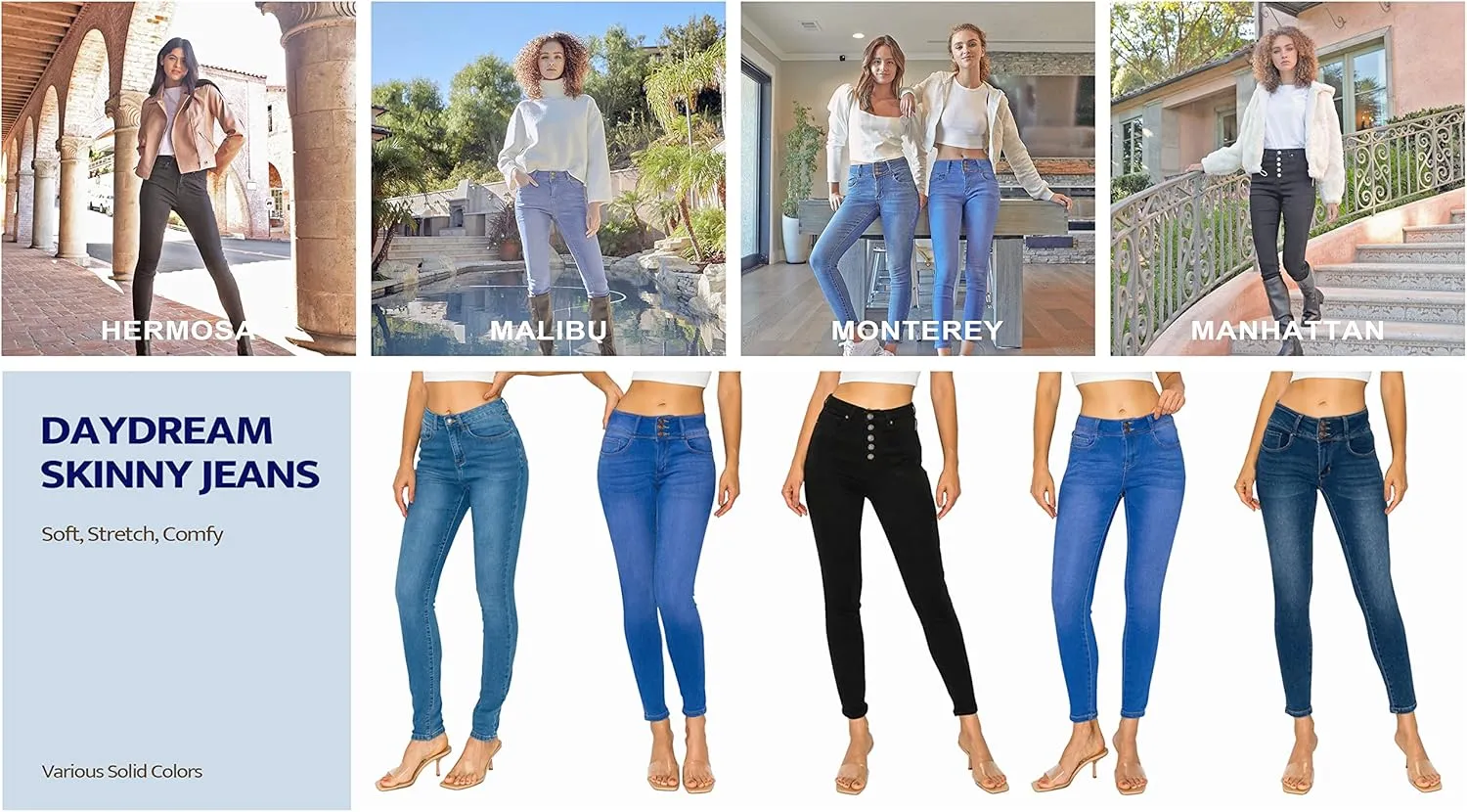 Cali1850 Women's Denim Daydream Skinny Jeans - Super Stretchy Soft Stylish Knit Denim Slim Fit Comfy Casual Pants