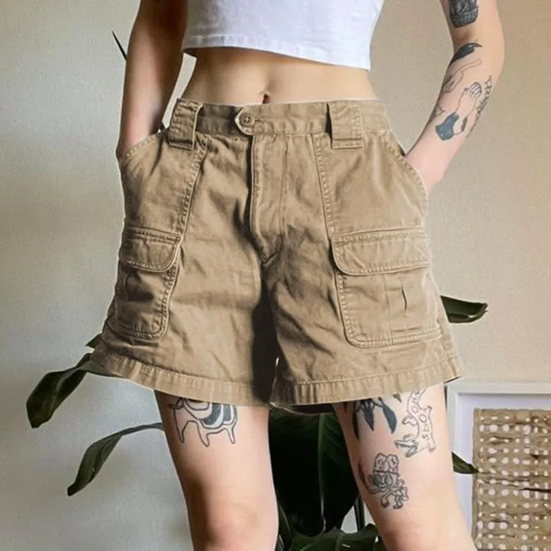 Cargo Shorts for Women Harajuku Y2k Shorts with Pockets High Waisted Jean Shorts Grunge Pants 90s Streetwear
