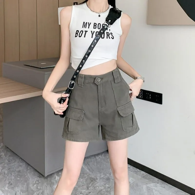 Cargo Shorts for Women Harajuku Y2k Shorts with Pockets High Waisted Jean Shorts Grunge Pants 90s Streetwear