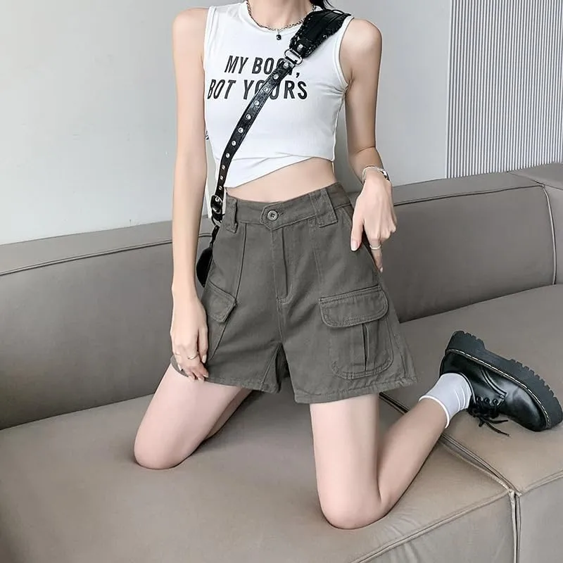 Cargo Shorts for Women Harajuku Y2k Shorts with Pockets High Waisted Jean Shorts Grunge Pants 90s Streetwear