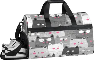 Cartoon Animal Cats Sports Gym Bag with Wet Pocket & Shoes Compartment Waterproof Workout Duffel Bag for Women and Men Weekender Overnight Duffle Bag Travel Carry-on Tote