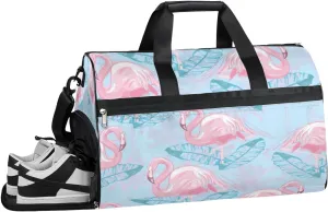 Cartoon Flamingo Sports Gym Bag with Wet Pocket & Shoes Compartment Waterproof Workout Duffel Bag for Women and Men Weekender Overnight Duffle Bag Travel Carry-on Tote