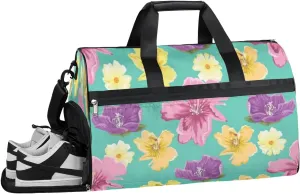 Cartoon Rhododendron Sports Gym Bag with Wet Pocket & Shoes Compartment Waterproof Workout Duffel Bag for Women and Men Weekender Overnight Duffle Bag Travel Carry-on Tote