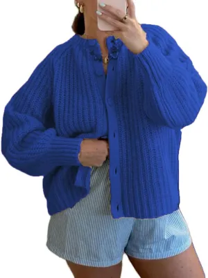 Chunky Cardigan Sweaters for Women Y2k Button Down Long Sleeve Crop Knit Cardigans Casual Cardigan Coat