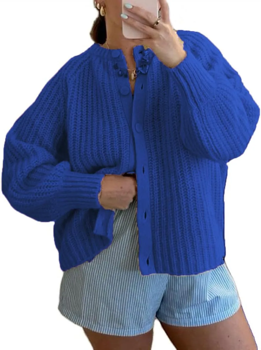 Chunky Cardigan Sweaters for Women Y2k Button Down Long Sleeve Crop Knit Cardigans Casual Cardigan Coat