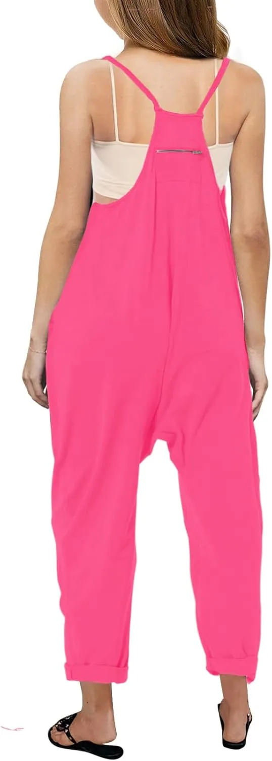 Cnkwei Girls' Casual Sleeveless Jumpsuits Spaghetti Strap Loose Romper Long Pants with Pockets