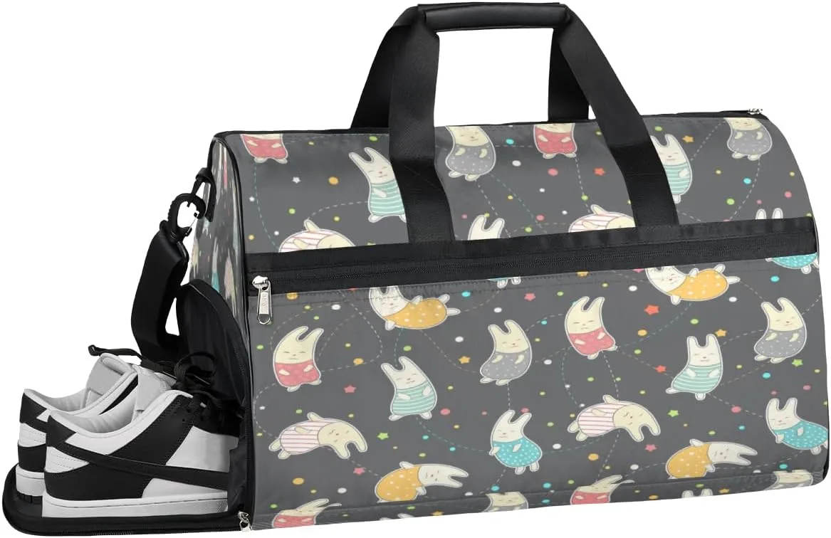 Colorful Bunnies Sports Gym Bag with Wet Pocket & Shoes Compartment Waterproof Workout Duffel Bag for Women and Men Weekender Overnight Duffle Bag Travel Carry-on Tote