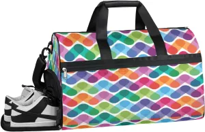 Colorful Geometric Sports Gym Bag with Wet Pocket & Shoes Compartment Waterproof Workout Duffel Bag for Women and Men Weekender Overnight Duffle Bag Travel Carry-on Tote