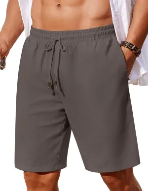 COOFANDY Men's Linen Shorts Casual Drawstring Summer Beach Shorts Lightweight Vacation Short for Hawaiian Resort Dark Gray