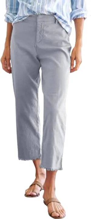 Cotton Linen Cropped Pants Women Straight Leg Capris Summer Business Casual Work Pants Ankle Length Chino Trousers
