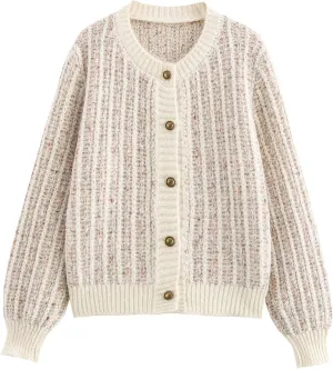 COZYPOIN Women Chunky Knitted Cardigan Sweater Crew Neck Button Fall Trendy Knit Coat