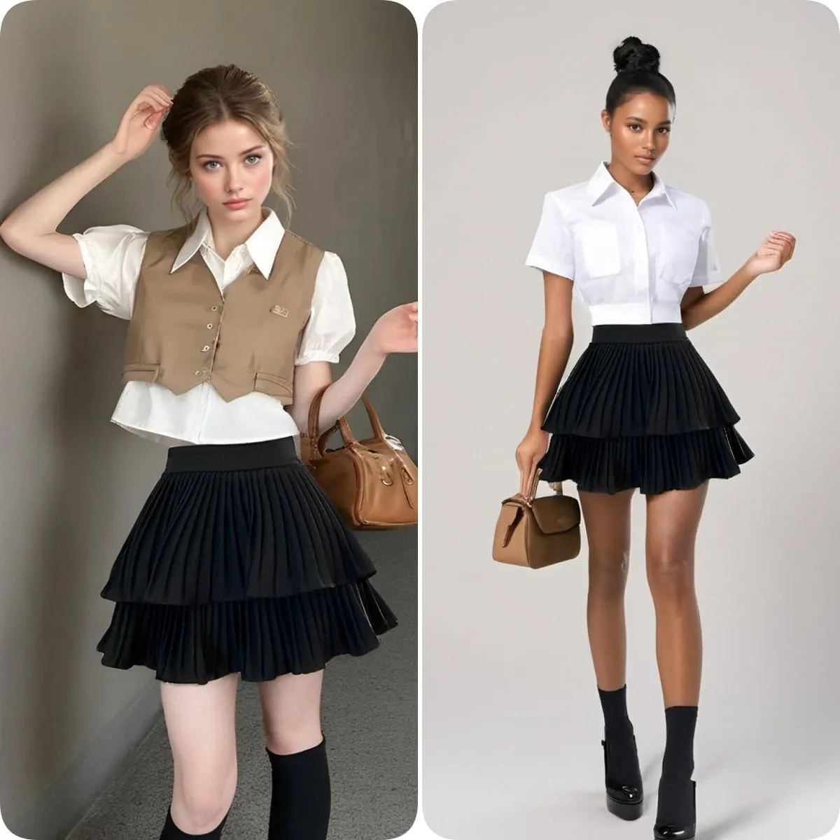 Cresay Women's High Waist Ruffle Mini Skirts Skater Layered Pleated Casual Beach Skorts Skirt