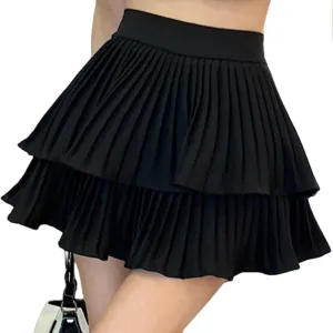 Cresay Women's High Waist Ruffle Mini Skirts Skater Layered Pleated Casual Beach Skorts Skirt