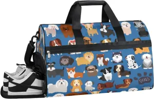 Cute Animal Dogs Sports Gym Bag with Wet Pocket & Shoes Compartment Waterproof Workout Duffel Bag for Women and Men Weekender Overnight Duffle Bag Travel Carry-on Tote