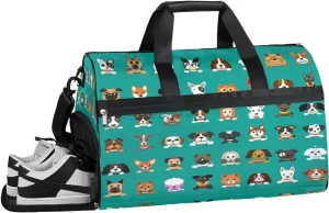 Cute Animals Dogs Sports Gym Bag with Wet Pocket & Shoes Compartment Waterproof Workout Duffel Bag for Women and Men Weekender Overnight Duffle Bag Travel Carry-on Tote