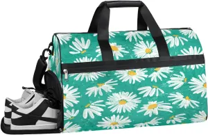 Daisy Flower Floral Sports Gym Bag with Wet Pocket & Shoes Compartment Waterproof Workout Duffel Bag for Women and Men Weekender Overnight Duffle Bag Travel Carry-on Tote