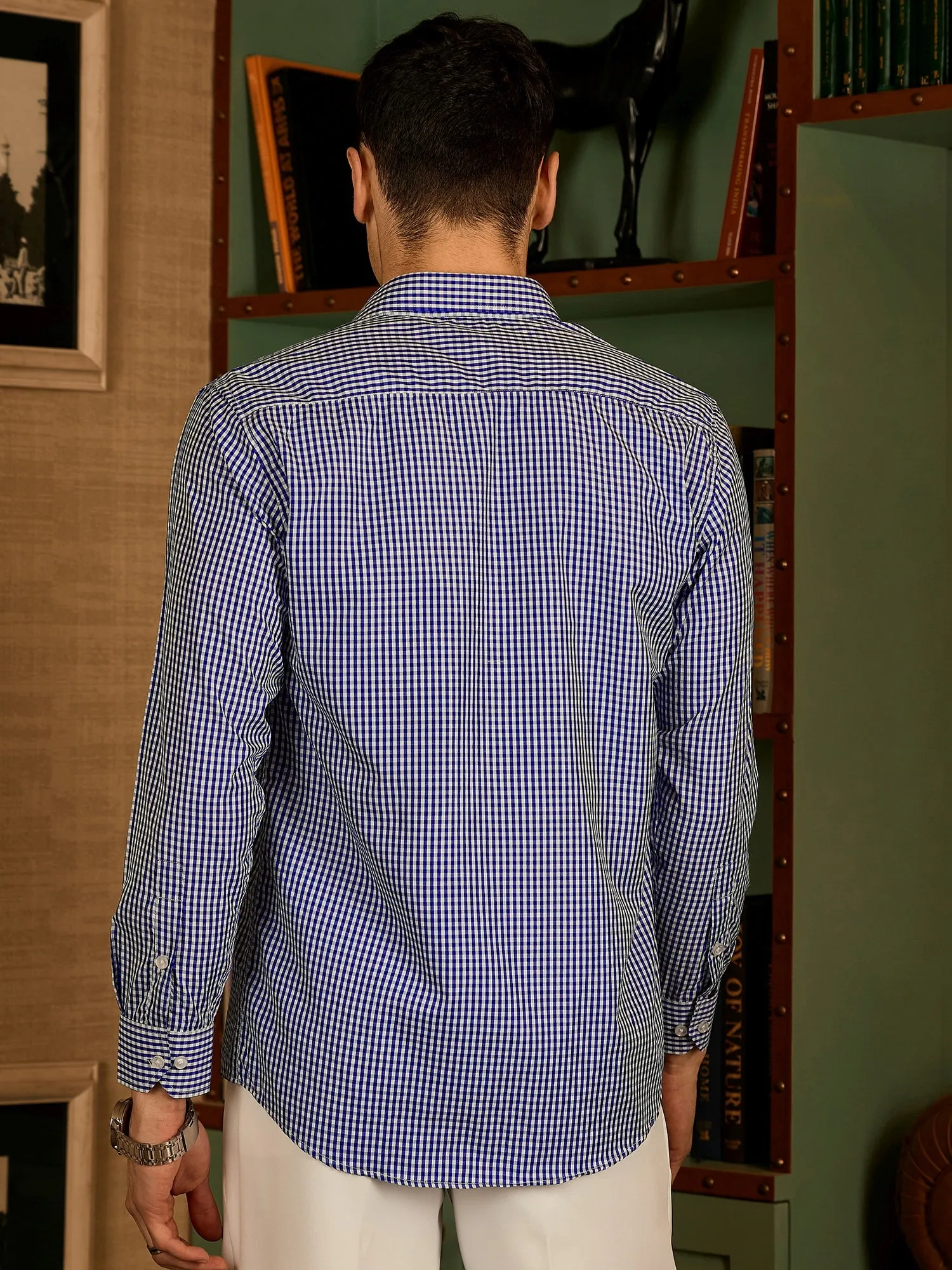 Dark Blue and White: Micro Checked Formal Shirt