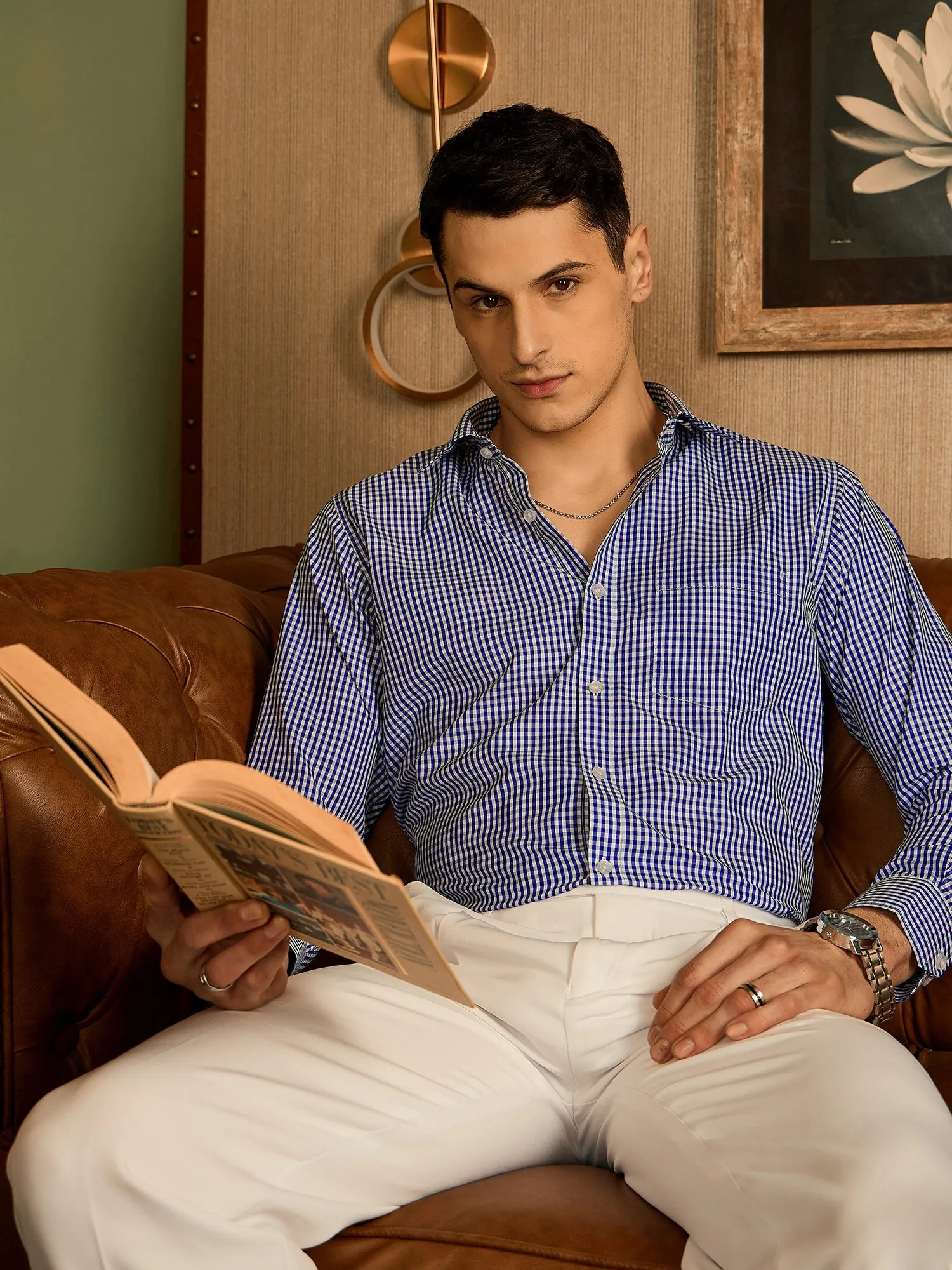 Dark Blue and White: Micro Checked Formal Shirt