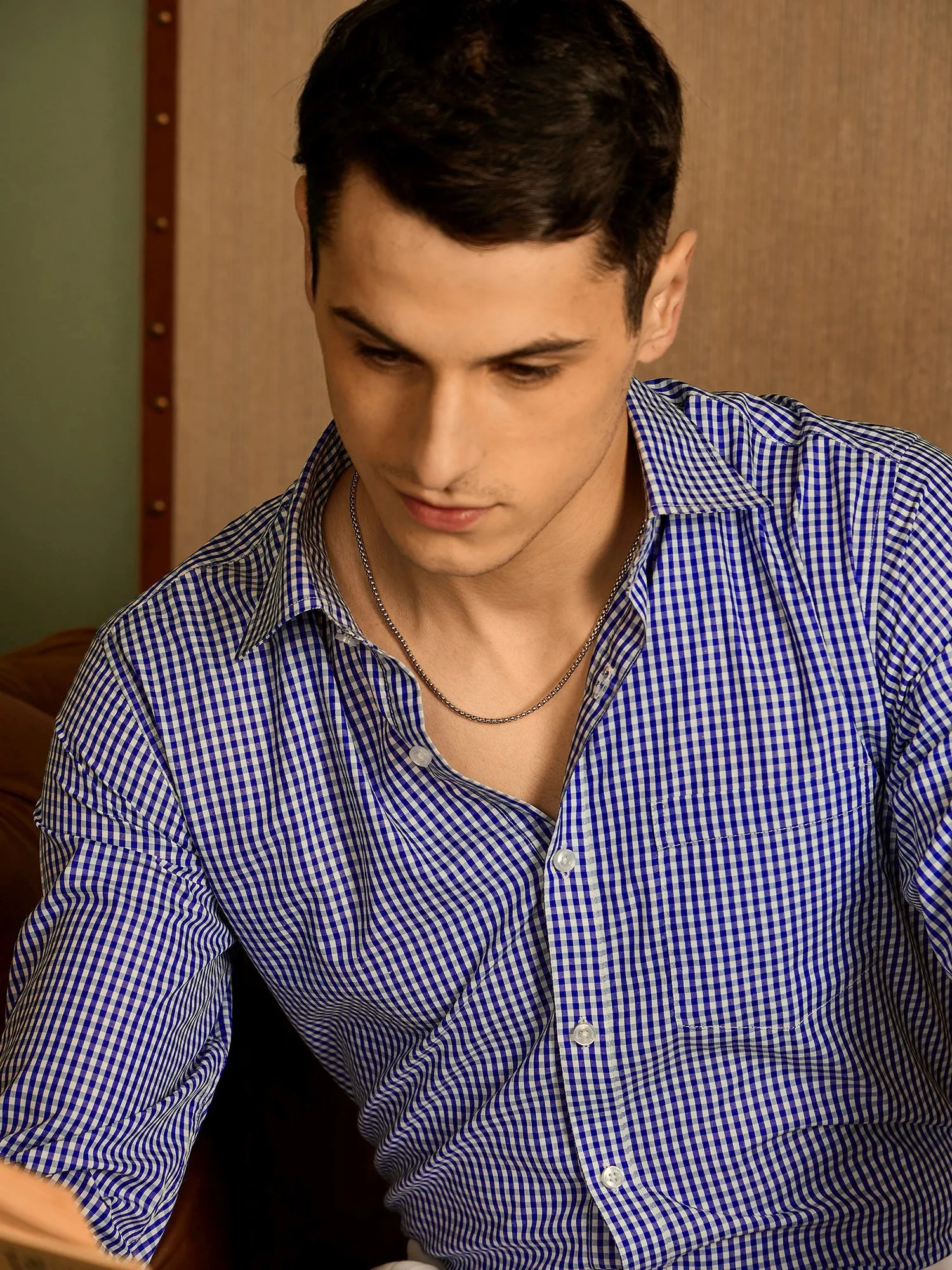 Dark Blue and White: Micro Checked Formal Shirt
