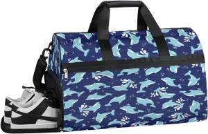 Dolphins Sports Gym Bag with Wet Pocket & Shoes Compartment Waterproof Workout Duffel Bag for Women and Men Weekender Overnight Duffle Bag Travel Carry-on Tote