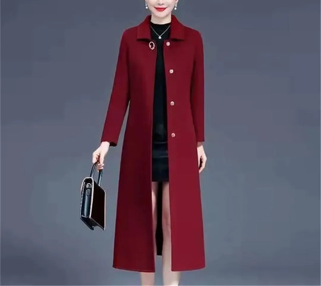 Double Face Cashmere Coat Female Autumn Winter Wool Blended Coats Over The Knee Windbreaker Outerwear