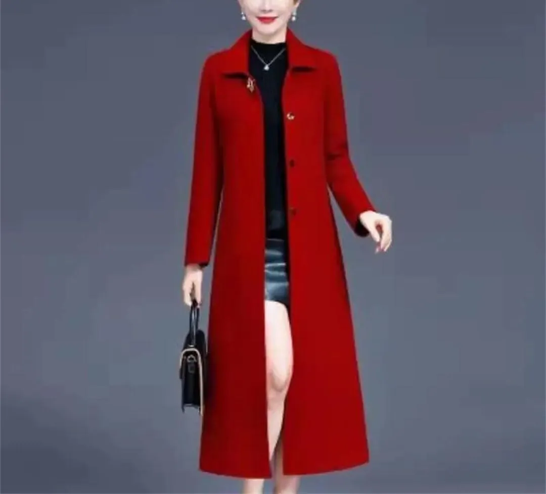 Double Face Cashmere Coat Female Autumn Winter Wool Blended Coats Over The Knee Windbreaker Outerwear