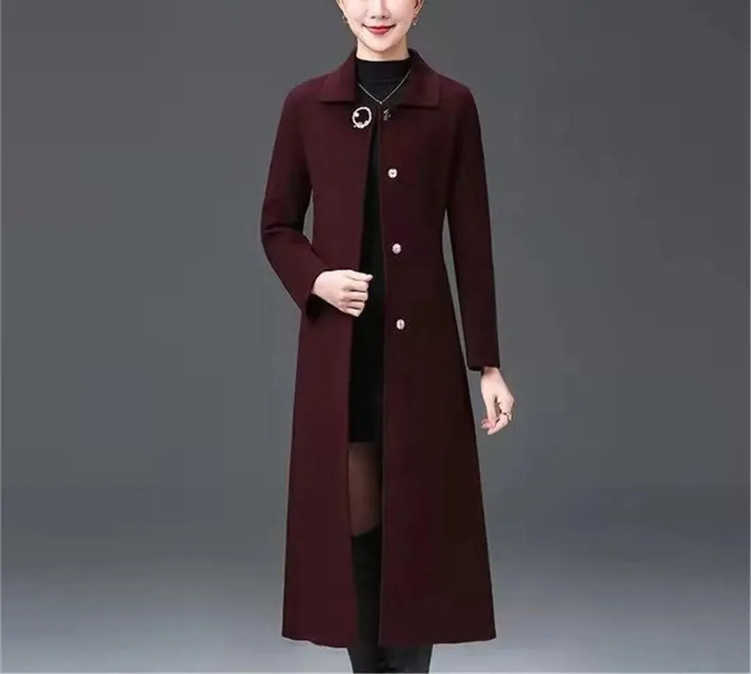 Double Face Cashmere Coat Female Autumn Winter Wool Blended Coats Over The Knee Windbreaker Outerwear